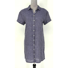 Tahari Dress Womens XS Blue All Linen Shirtdress Beach Resort Cruise New