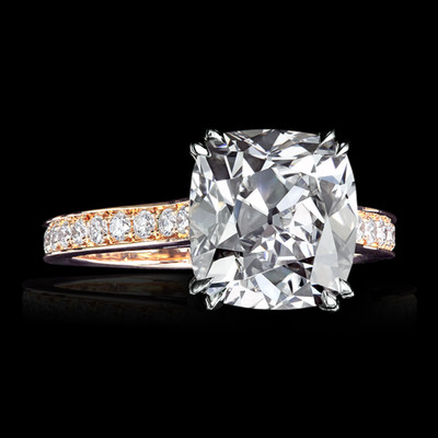 14k Multi Tone Gold Ring Lab Grown Cushion 3.6 Carat IGI Certified Diamond