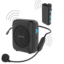 AI Wireless Voice Amplifier with 2 Wireless Mics 1 Lavalier mic 1 Microphon...