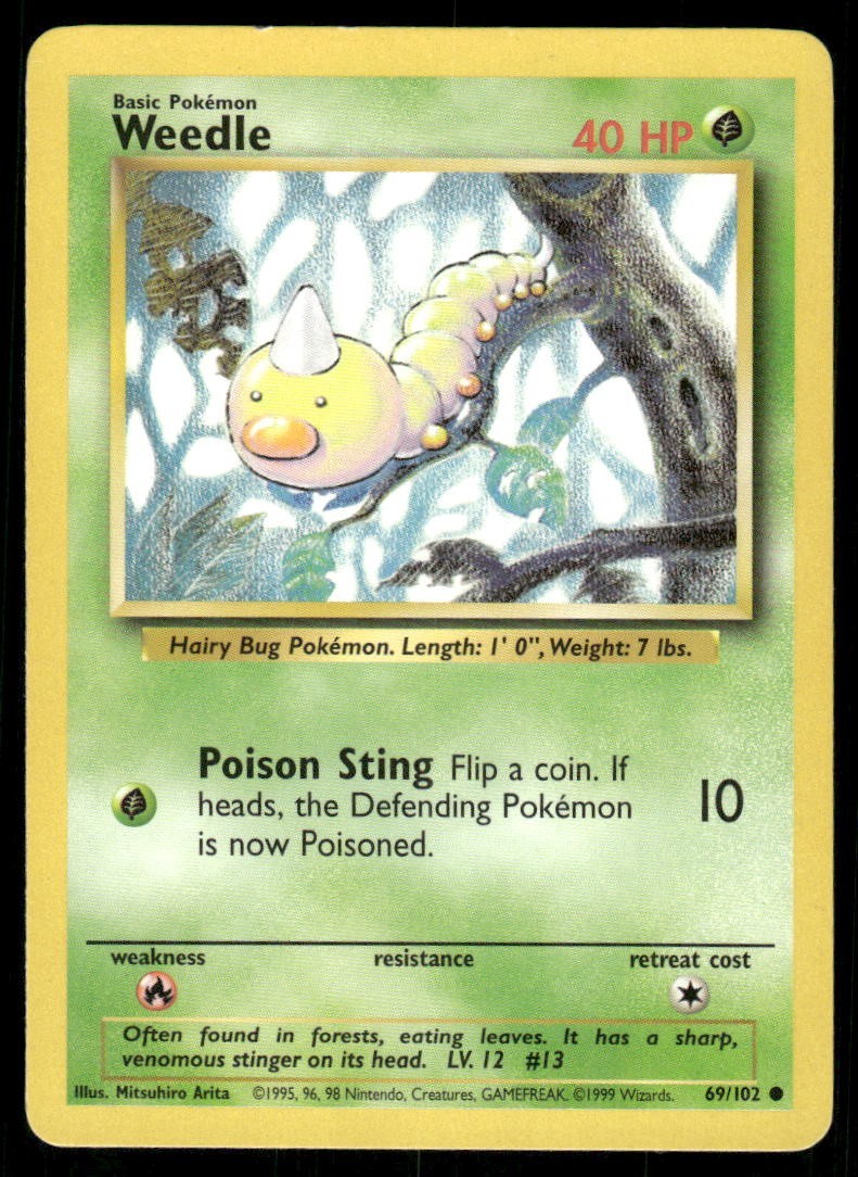 Weedle 1999 Common Base Set Unlimited WOTC Vintage Pokemon Card 69/102 (NM)