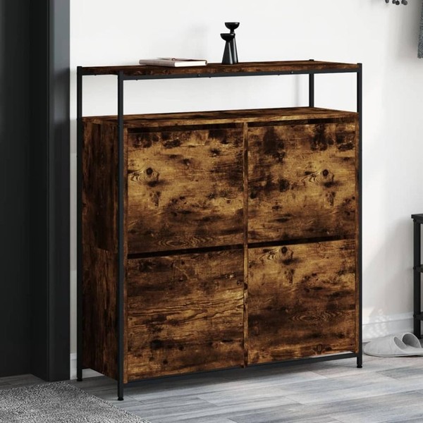 Schuhschrank Mit 4 Klappen RäUchereiche 100X34X112 Cm-image