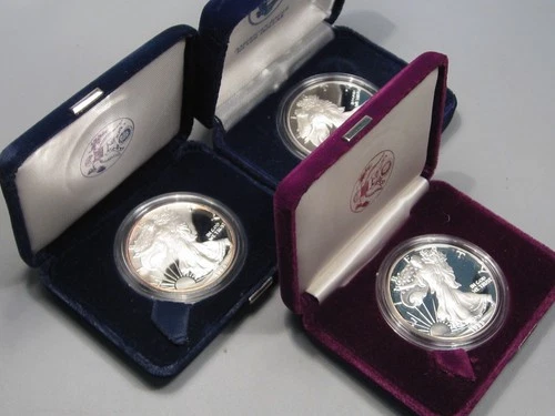 3 PROOF Silver American Eagles. 1994-p, 1988-S, 1997-p.  1 oz .999 each. *READ*