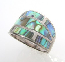 925 STERLING SILVER INLAID ABALONE BAND RING SIZE 7 3.4G