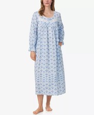 Eileen West Blue Blossom Long Sleeve 100 Cotton Lawn Ballet Nightgown Gown M