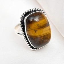 Tiger's Eye Gemstone Handmade 925 Sterling Silver Jewelry Ring For Wedding Gift