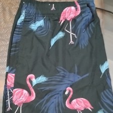 Men's Flamingo Print Swim Shorts Black Pink Blue Tropical Elastic Waist