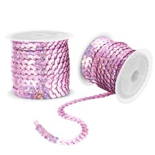 2Pcs 5 Yards x 0.24 Inch Flat Sequin Strip Spangle Sequins Trim Bling Pink