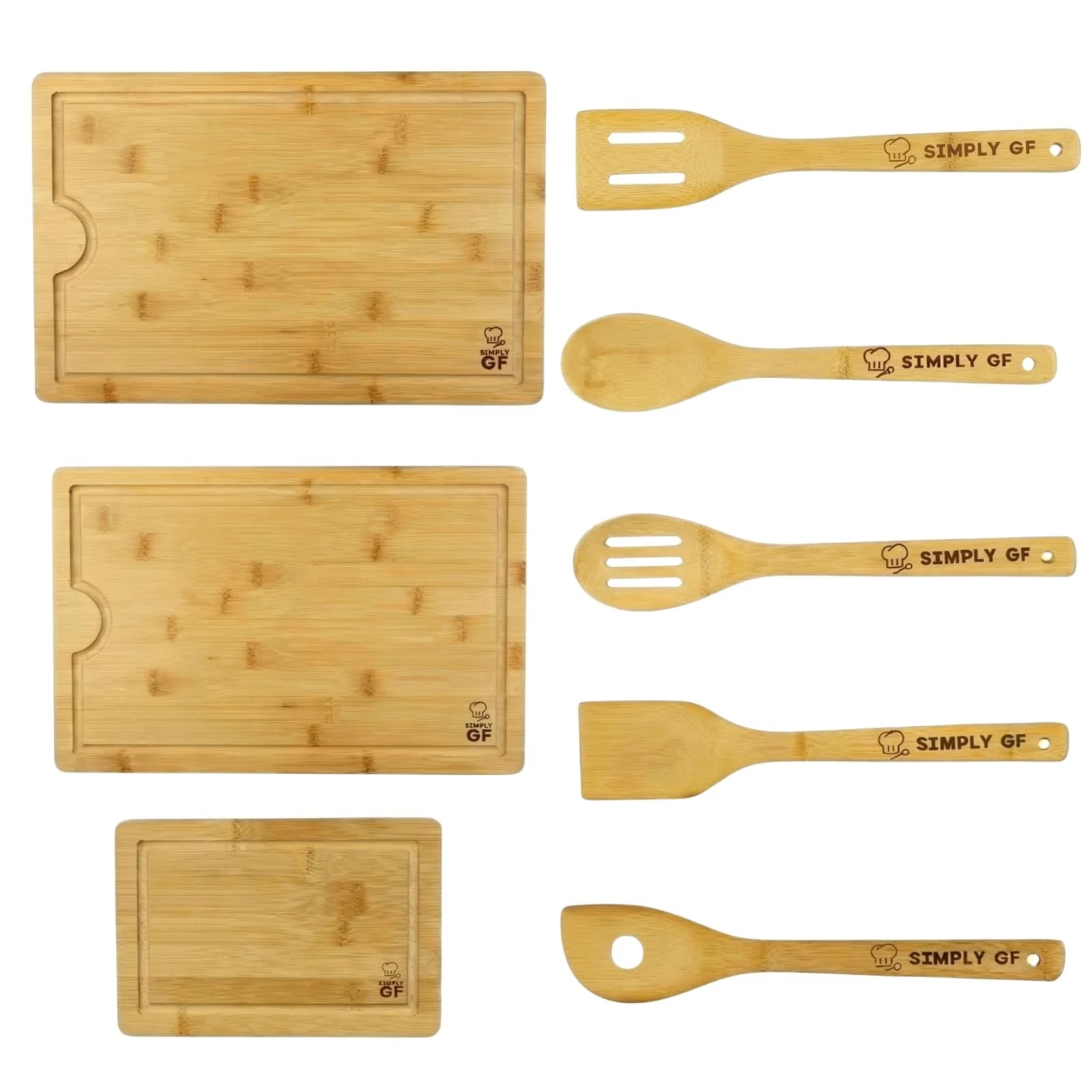 8-Piece Bamboo Cutting Board & Utensil Set – 3 Extra-Thick Boards with Juice ...