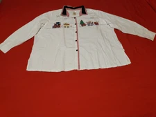 Bobbie Brooks Women's White Long Sleeve Decorative Christmas Shirt Size 26W28W