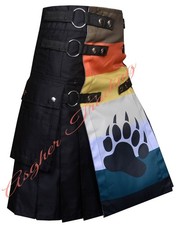Scottish Handmade Bear Flag Utility Kilt 100 Cotton Men Fashion Hybrid Kilts