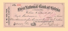 1887 FIRST NATIONAL BANK of HELENA { A M HOLTER HARDWARE } MONTANA CHECK