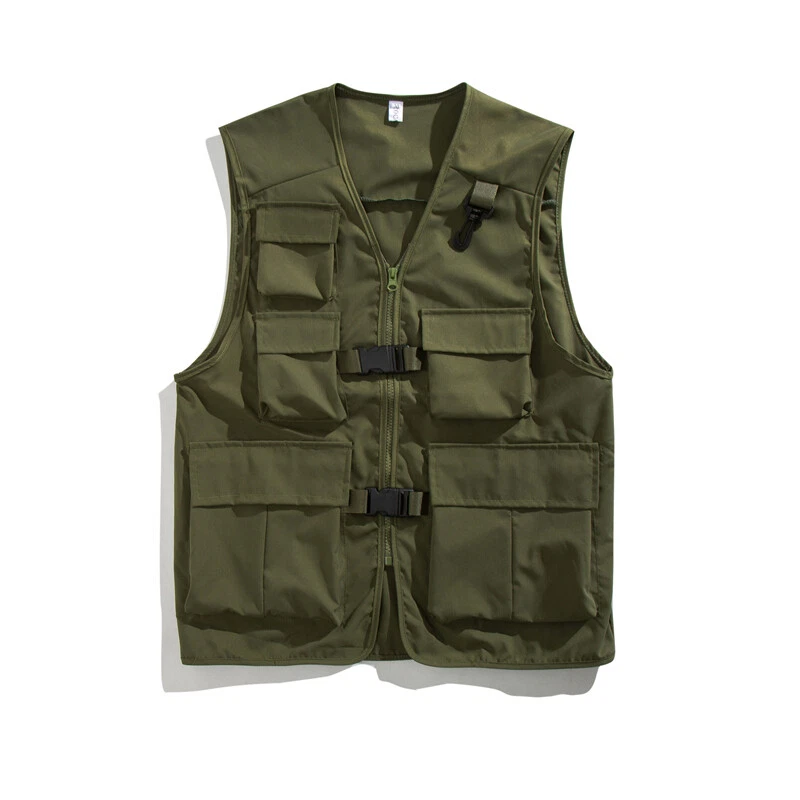Haut Noir Homme Gilet Sans Manches Pour Homme, Vêtement D'extérieur, Gilet D 'été, Gilet De Voyage, Photo, Travail, Pêche, Gilet Cargo Avec Poches Pour Hommes Avec Leggings (Army Green, M