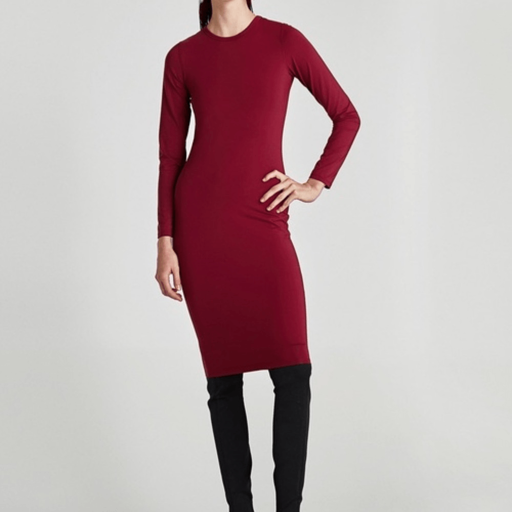 chinese dress ladies Burgundy Velvet Smocked Long Sleeve Midi Dress