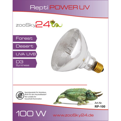Repti Power UV 100 Watt, UVB UVA für Terrarium, E27 UV Terrarienlampe /RP100