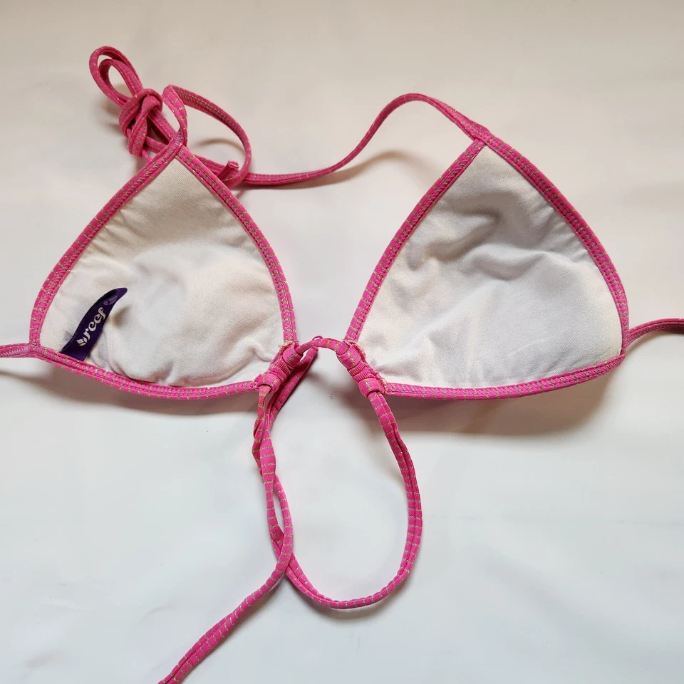 Top de bikini Reef halter triángulo medio rosa a rayas para jóvenes Foto 3 de 4