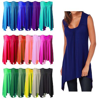 Damen ärmellos ausgestellt Swing lange Weste Basic gerafft lässig Taschensaum Kleid Top