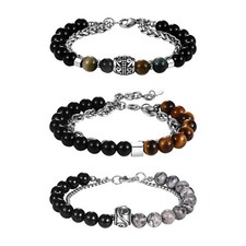 Obsidian Black Tourmaline Men's Women's Natural Stone Tiger Eye Beaded Bracelet