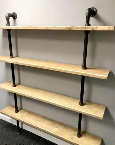 Pipe Reclaimed Wood Scaffold Board, 4 Foot Long Bookcase