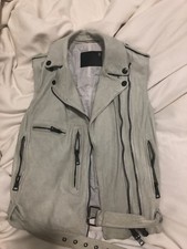 R13 White Lvory Distressed Leather Biker Vest Jacket Xs
