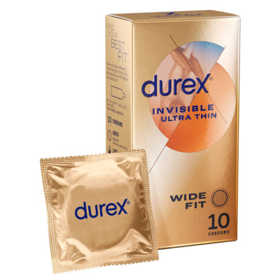 Durex Invisible Wide fit Condoms Extra Thin Comfortable Fit Pack of 10
