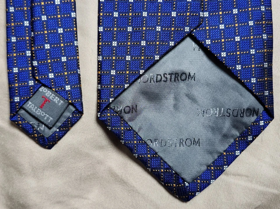 Corbata a cuadros azul Robert Talbott para hombre 100 % seda hecha a mano en EE. UU. Foto 4 de 4