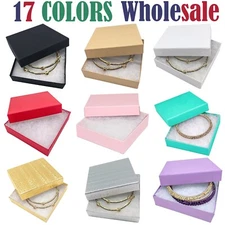 BULK 3.5x3.5x1 Cardboard #33 JEWELRY GIFT BOXES Cotton Fill Kraft Paper Shipping