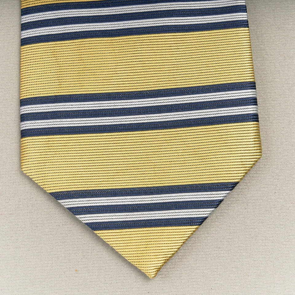 Corbata de seda Brooks Brothers Makers dorada azul marino blanco a rayas EE. UU. 56" Foto 3 de 4