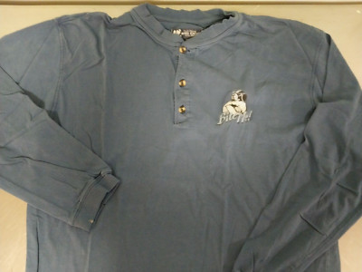 Vintage Big Dogs Bite Me! T Shirt Blue 3 Button Long Sleeve 100% Cotton