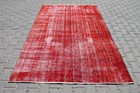 5x7 ft Vintage Turkish Rug - Red Distressed Wool for Rustic Bohemian Style