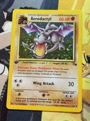 Aerodactyl 1/62 Holo Rare Fossil Pokemon Excellent Condition 1st FIRST EDITION