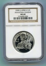 Pièce de monnaie en argent R1 MS68 2008 Mahatma Gandhi certifiée NGC Afrique ...