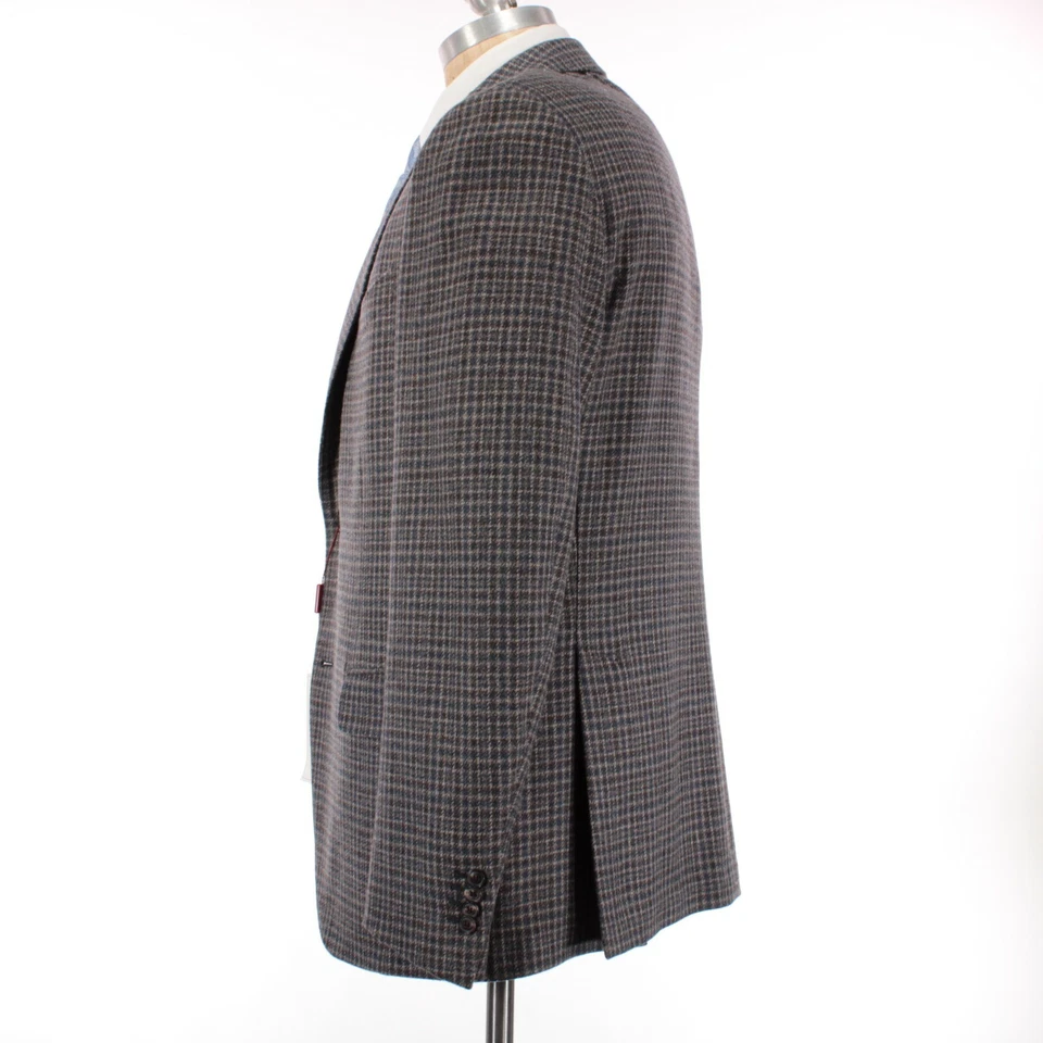 Abrigo deportivo Luciano Barbera nuevo con etiquetas 100 % lana talla 54R EE. UU. 44 marrón/azul/gris a cuadros Foto 3 de 4