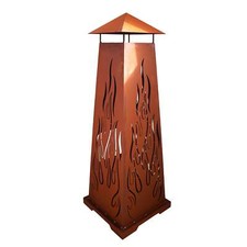 Feuerturm mit Flammen aus Metall, Feuerstelle Outdoor Edelrost Gartenfeuer