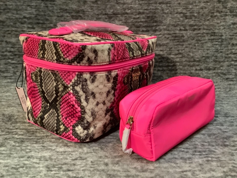 Victoria's Secret Vanity Travel Soft Case Hot Pink Snake Python Set of 2 NWT — 第 3/4 张图片