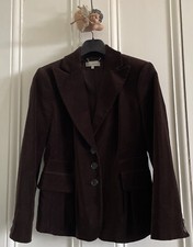 John Rocha Size 10 Brown Cotton Velvet Fitted Box Pleat Jacket Nwot