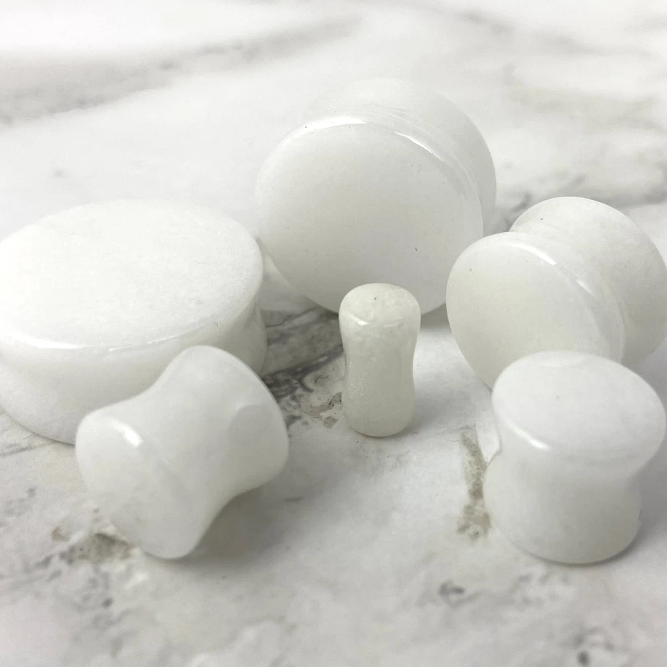 Par de tapones de piedra de jade blanco conjunto medidores orgánicos ELIGE EL TAMAÑO Foto 2 de 4