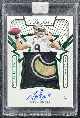 DREW BREES 2024 PANINI FLAWLESS STAR SWATCH LOGO PATCH AUTO EMERALD 3/5 SAINTS