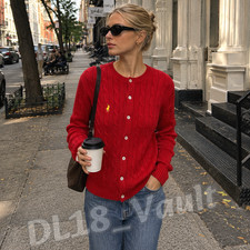 POLO RALPH LAUREN Red Cable Knit Cardigan Sweater Women's Size M NWT
