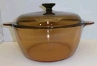Vtg Visions Corning Ware Amber 4.5L 5qt Dutch Oven Stock Pot & Pyrex Lid READ