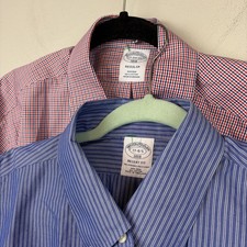 Brooks Brothers Shirts Mens 17 34/35 17-4/5 Blue Red Non Iron Cotton Dress Lot