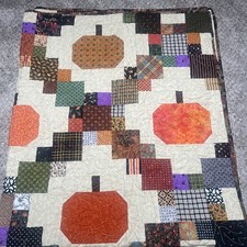 Handmade Fall Autumn Colors Patchwork Quilt Lap Blanket Orange Red 57  x70  