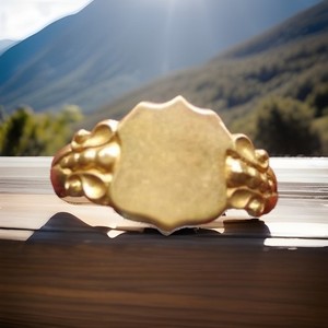 Authentic Antique Art Deco Gold Plated Shield Design Signet Ring Size 10 1/4