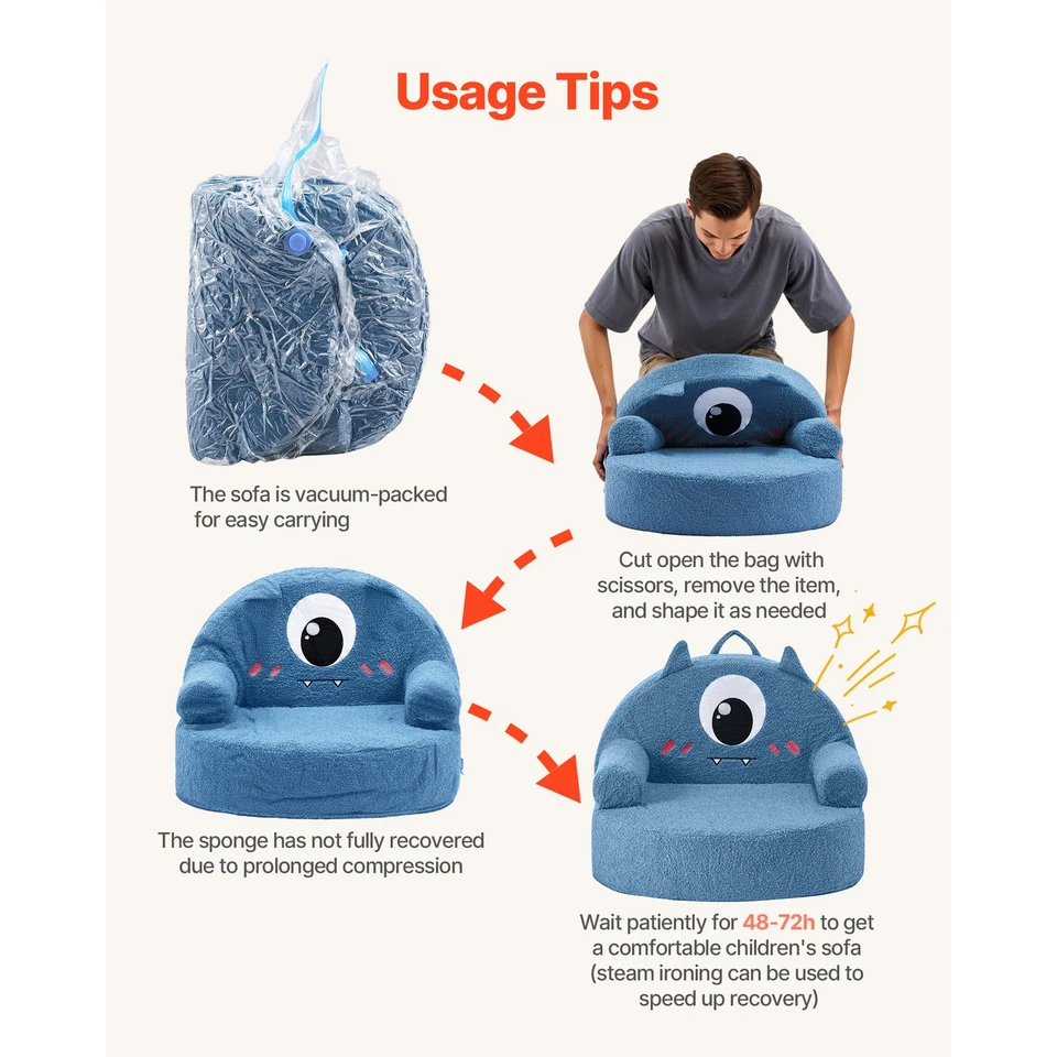 Uimoso Kids Foam Chair with Armrests, Fun Monster Design, Blue - Image 4 of 4