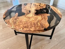 15" Clear Epoxy Resin Round Coffee Table Top Console Bar Handmade Home Interior