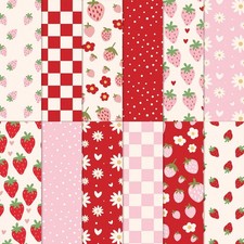 Strawberry Cotton Fabric Bundles 12 PCS 18x22 Inch Red Pink Fat Quarters