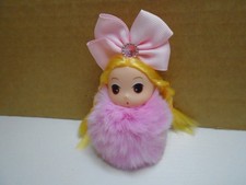 HANDMADE PINK FLUFF BALL 4.5" F HAND DOLL BRAIDS BOW  JEWEL UNBRANDED DL170B 