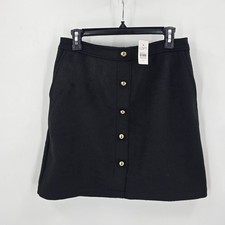 Ann Taylor Loft Mini Skirt Women's 4 Black Wool Blend Gold Buttons Pockets NWT