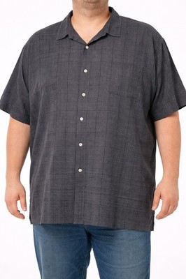 Harbor Bay Men's 3XB Linen Blend Camp Shirt Gray Plaid Casual Weekend Wear 