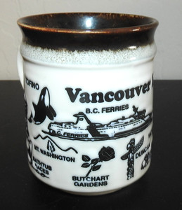 Vintage Vancouver Island Embossed Ceramic Mug  Drip Glazed w/Local Attractions