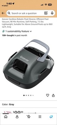 Gosvor LiteVac 800 Cordless Robotic Above/In-Ground Pool Vacuum Cleaner (PRX1S)